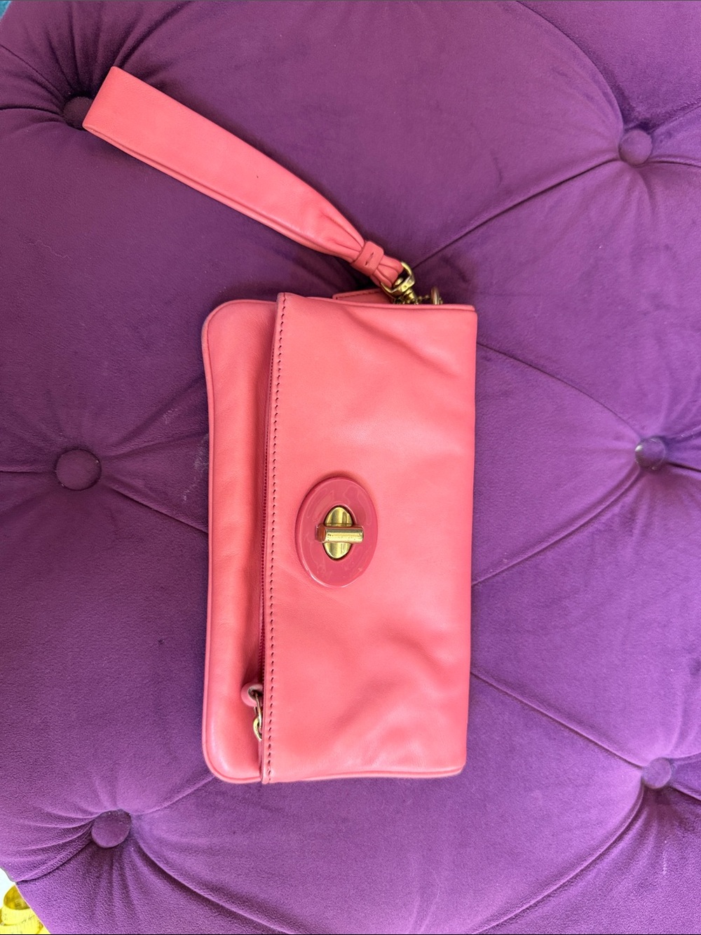 Coach Coral Pink Leather Wristlet Clutch